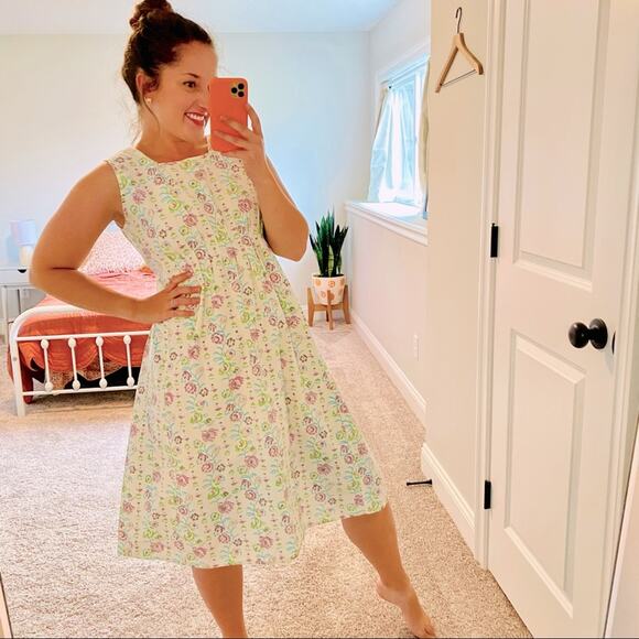 Matta Cotton White Purple Blue Floral MIDI Dress Small - Picture 1 of 16